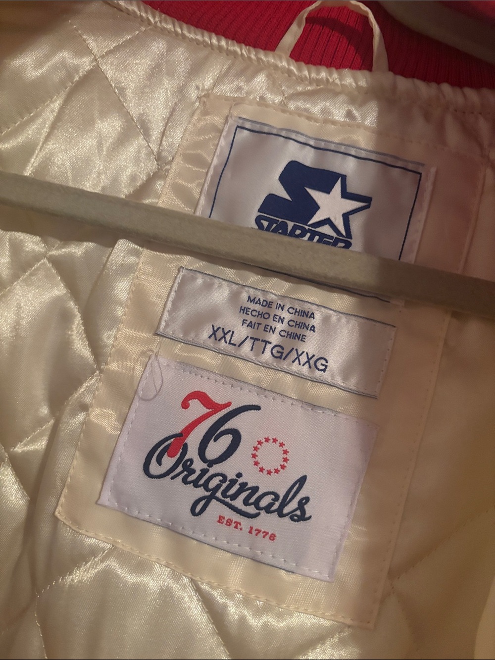 76ers STARTER Cream Satin Varsity Jacket with Red & Blue Accents - Picture 4 of 4